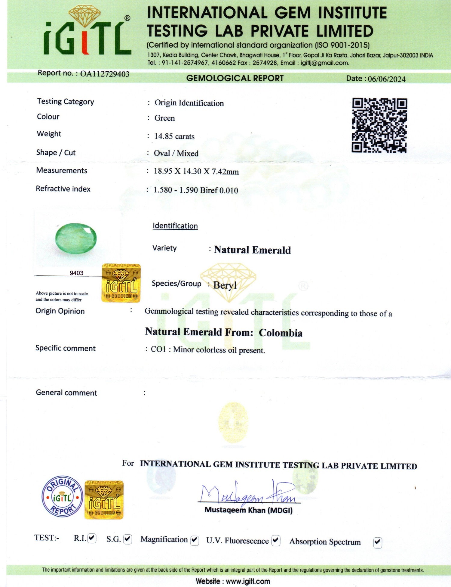 Emerald - 14.85 Carats
