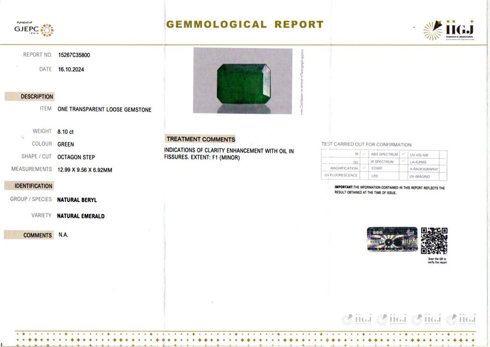 Zambian Emerald - 8.10 Carat Prime Quality EMD-10127