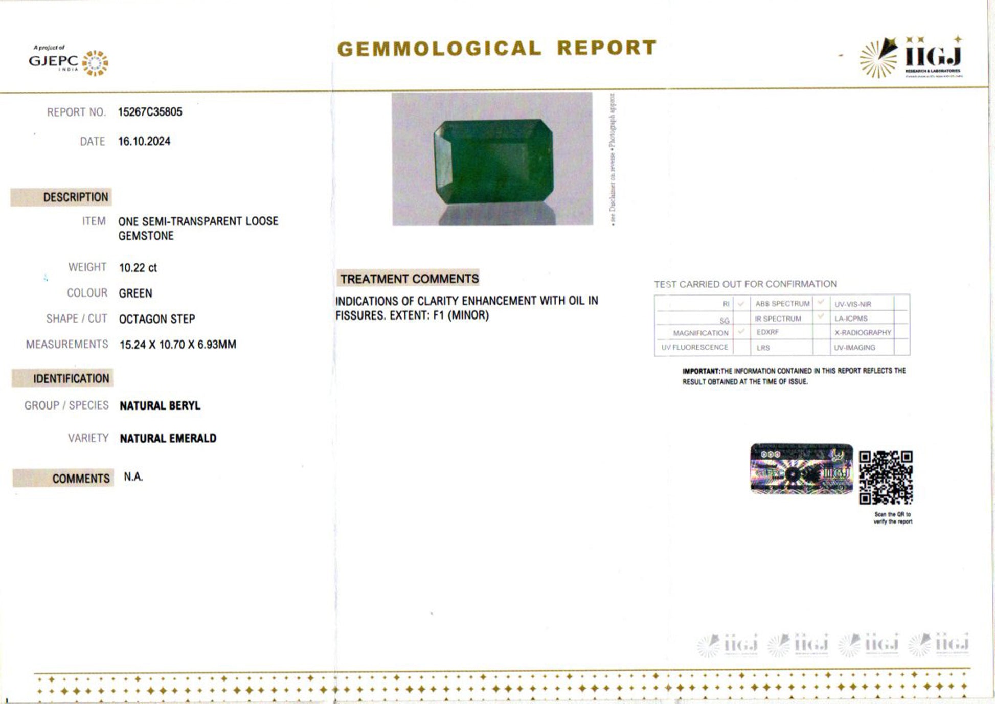 Zambian Emerald - 10.22 Carat Prime Quality EMD-10128