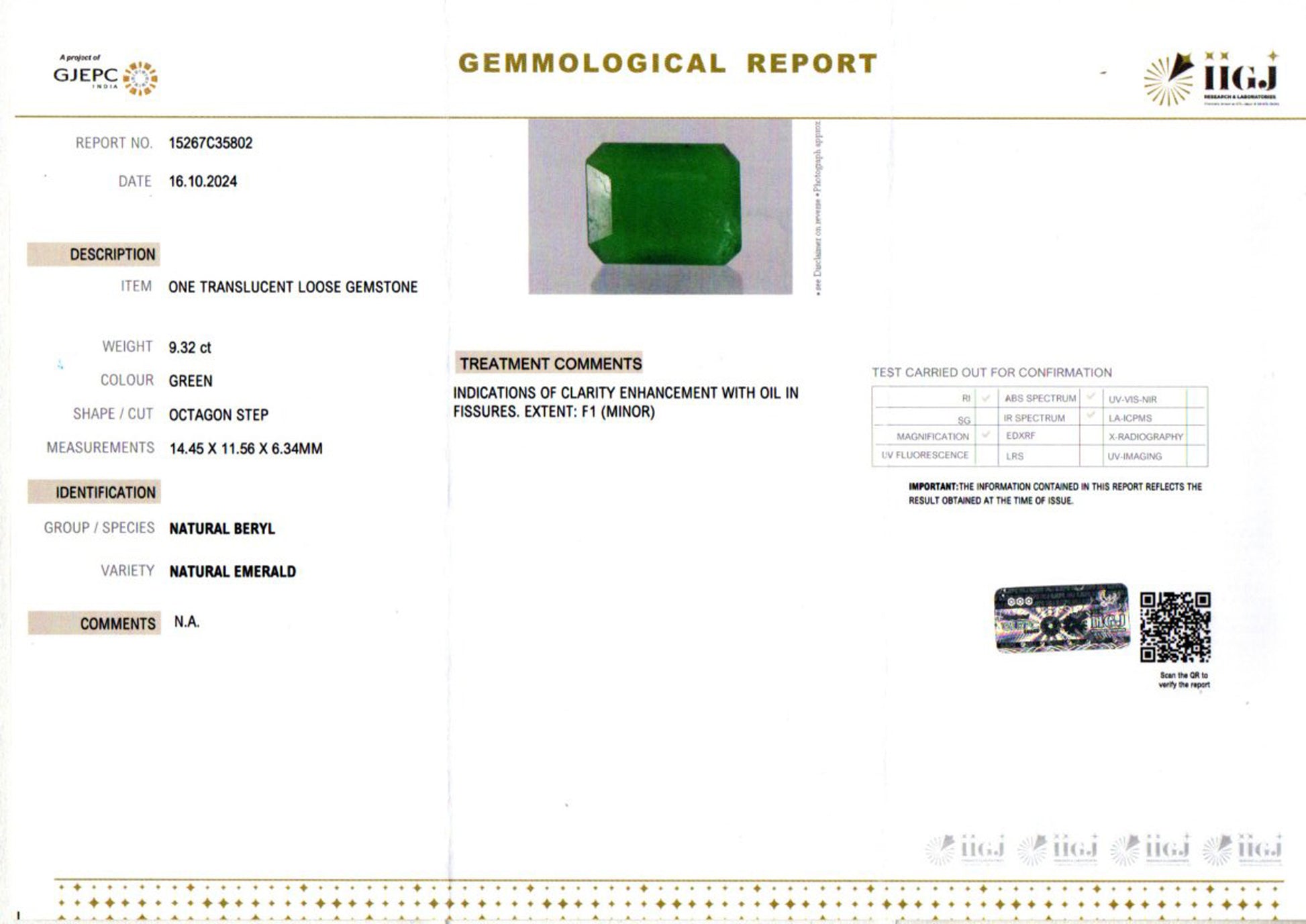 Zambian Emerald - 9.32 Carat Prime Quality EMD-10134