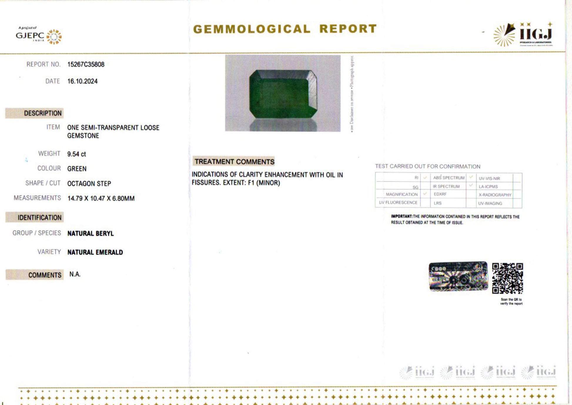 Zambian Emerald - 9.54 Carat Prime Quality EMD-10137