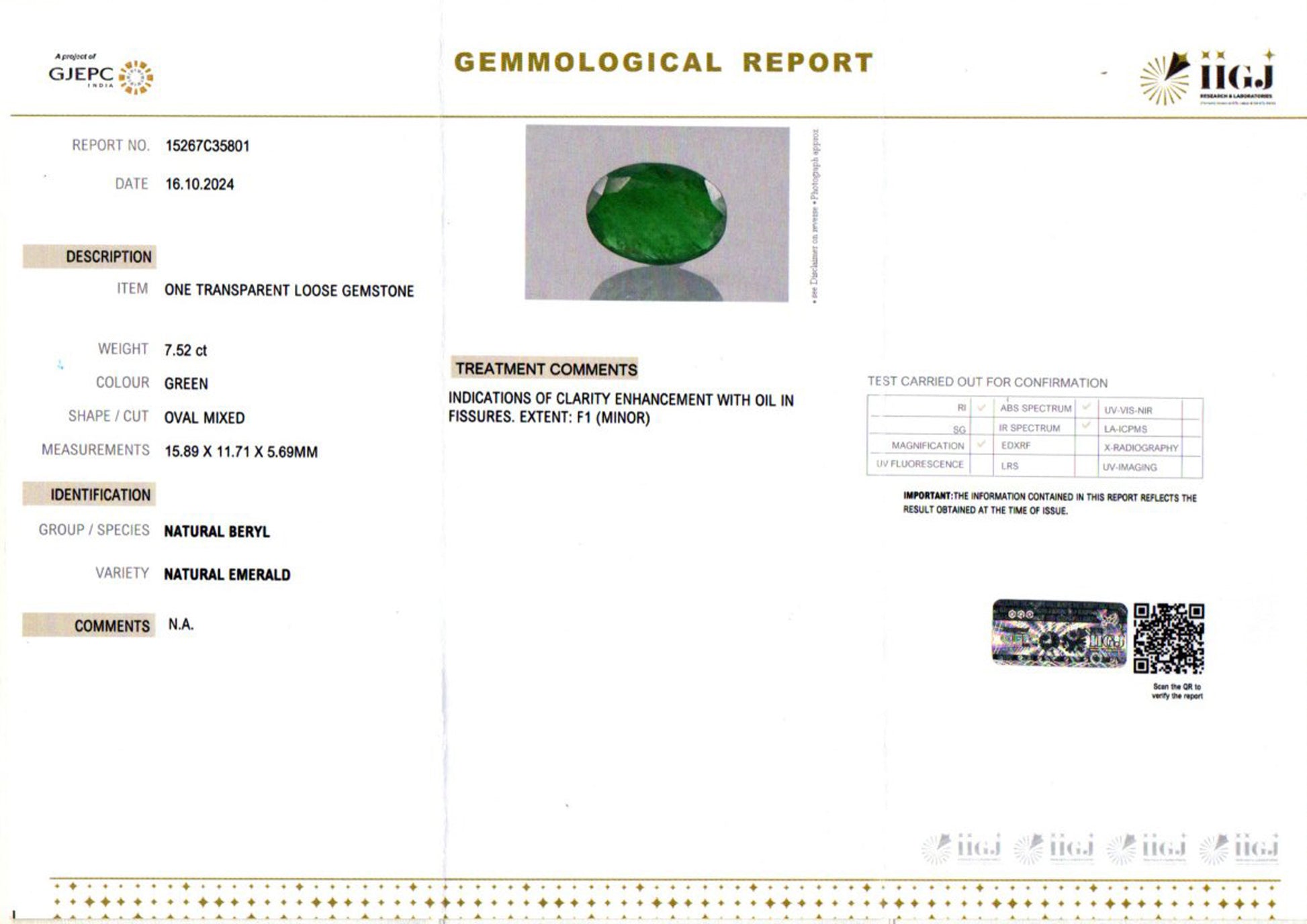 Zambian Emerald - 7.52 Carat Prime Quality EMD-10139