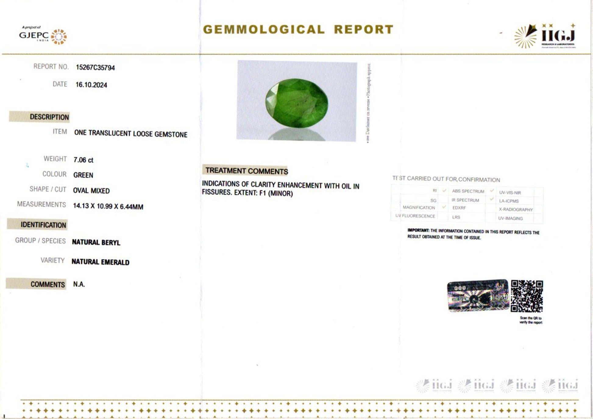 Zambian Emerald - 7.06 Carat Prime Quality EMD-10140