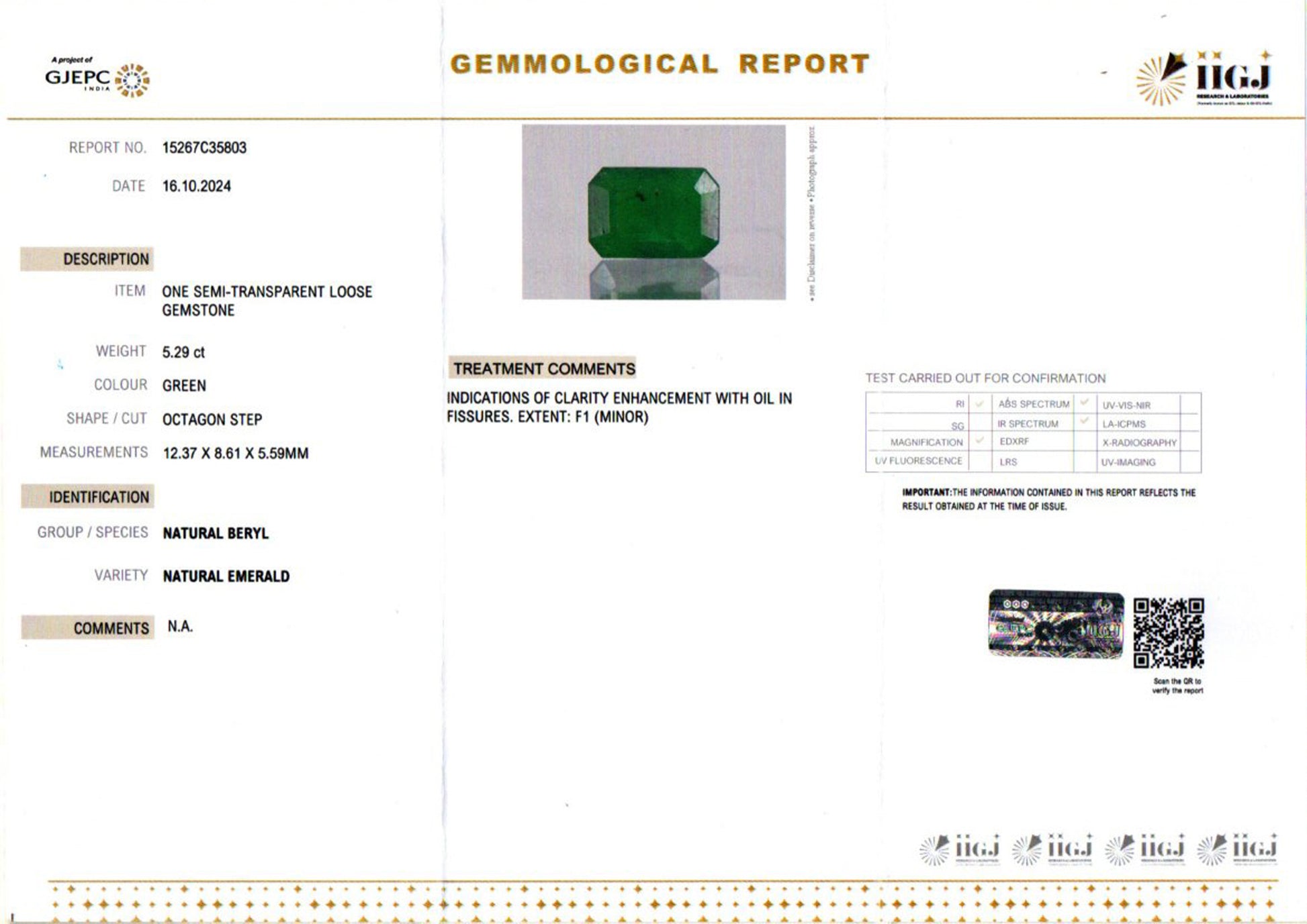 Zambian Emerald - 5.29 Carat Prime Quality EMD-10141