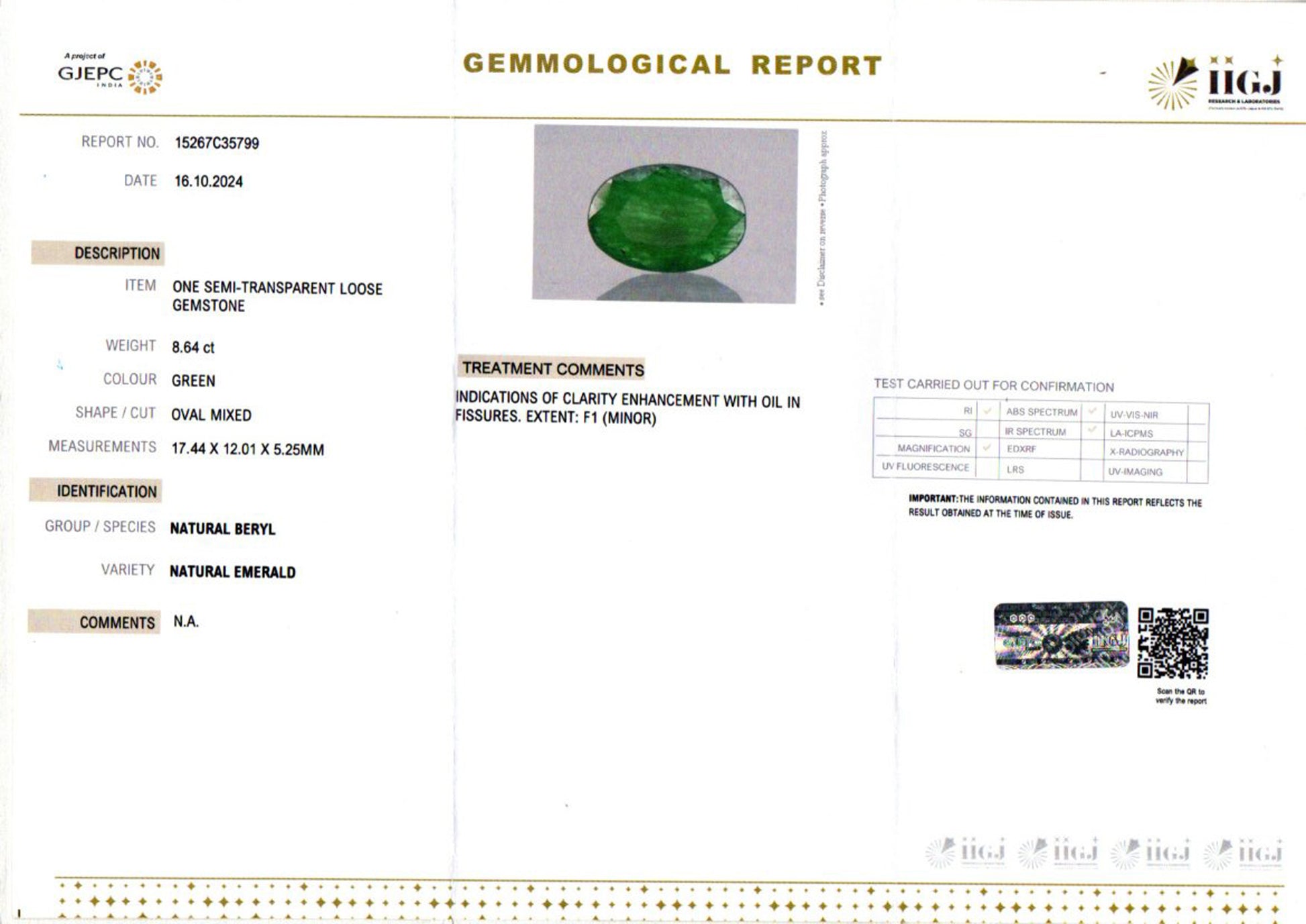 Emerald - 8.64 Carats
