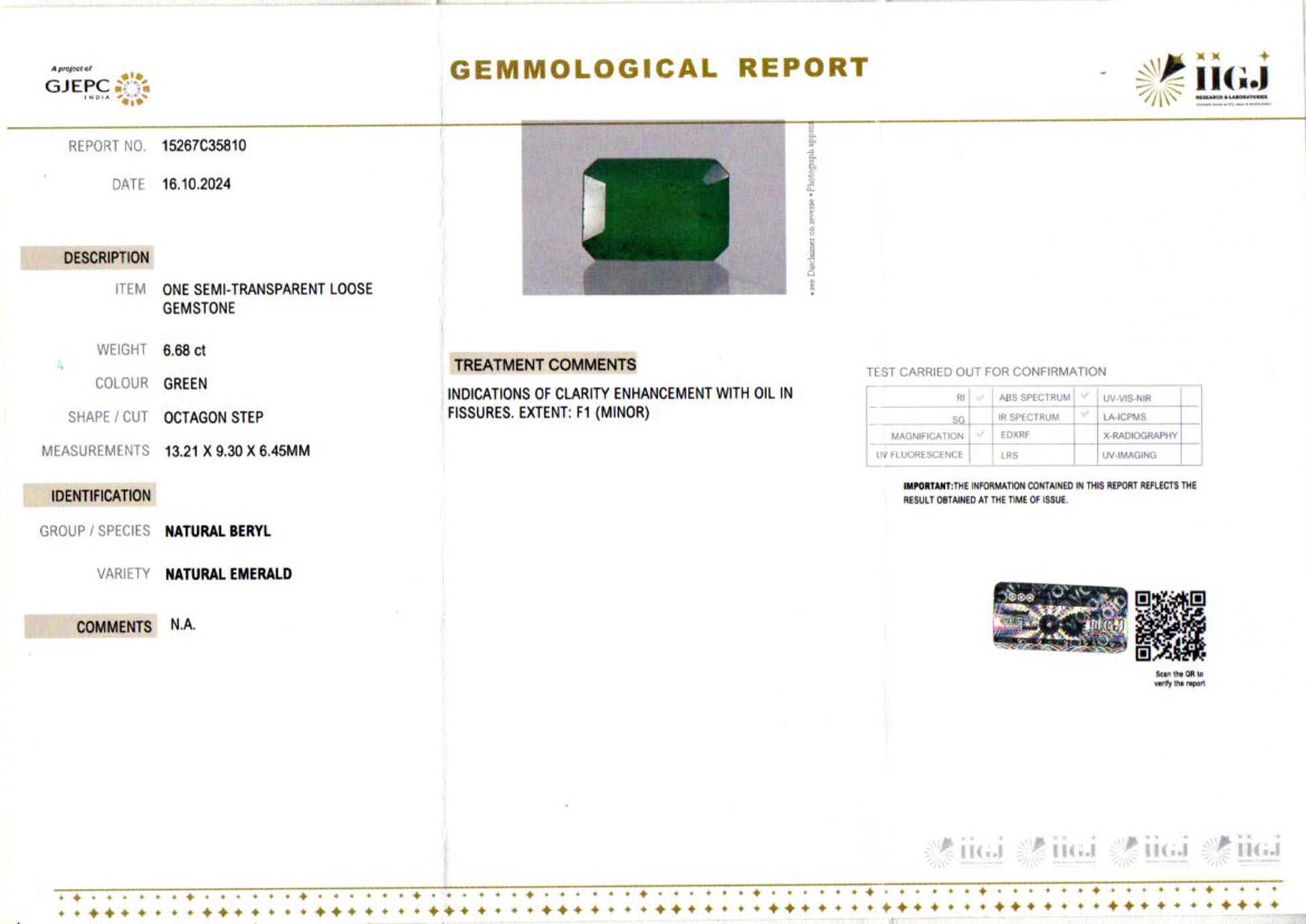 Emerald - 6.68 Carats