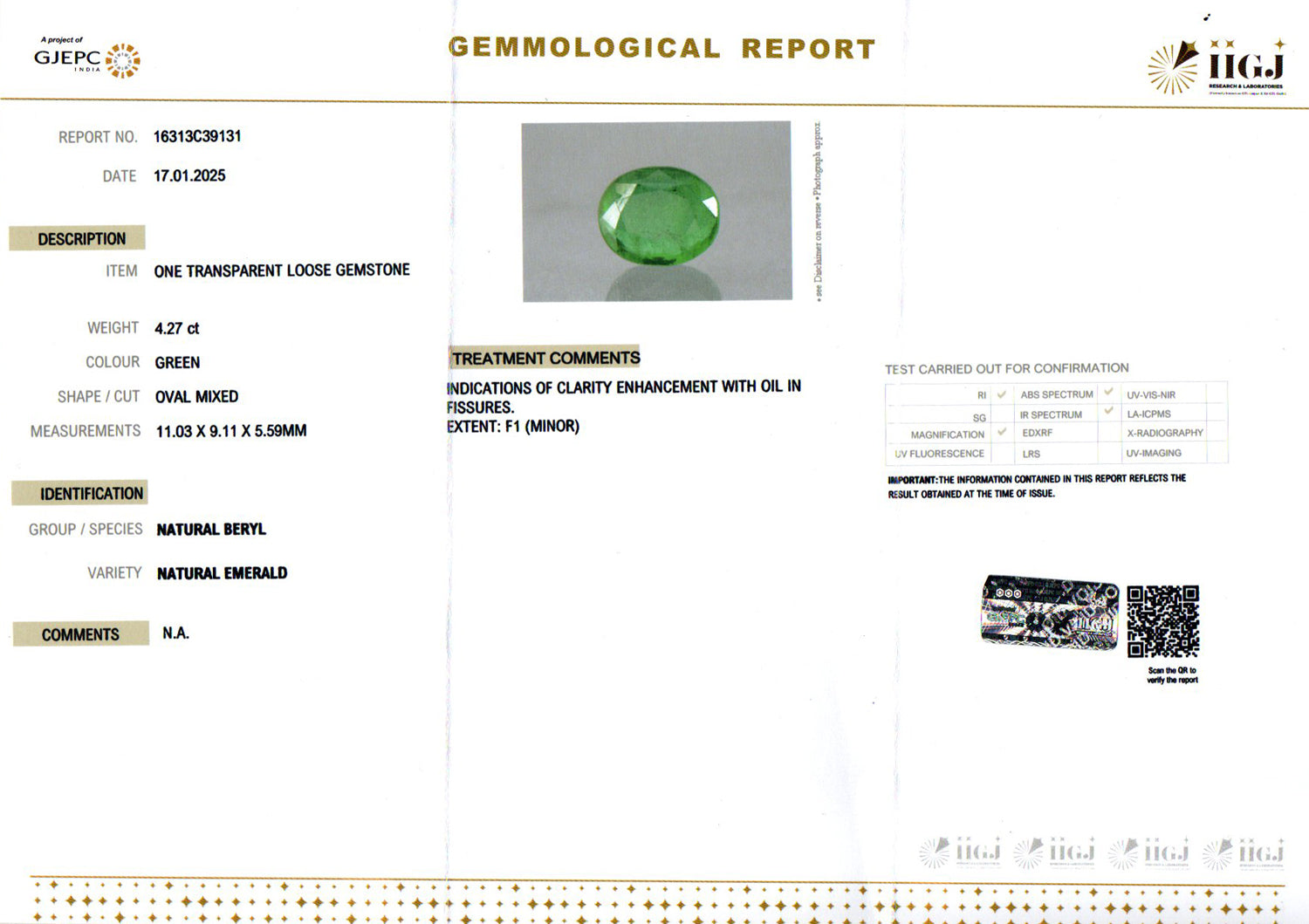 Zambian Emerald - 4.27 Carat Limited Quality EMD-10153