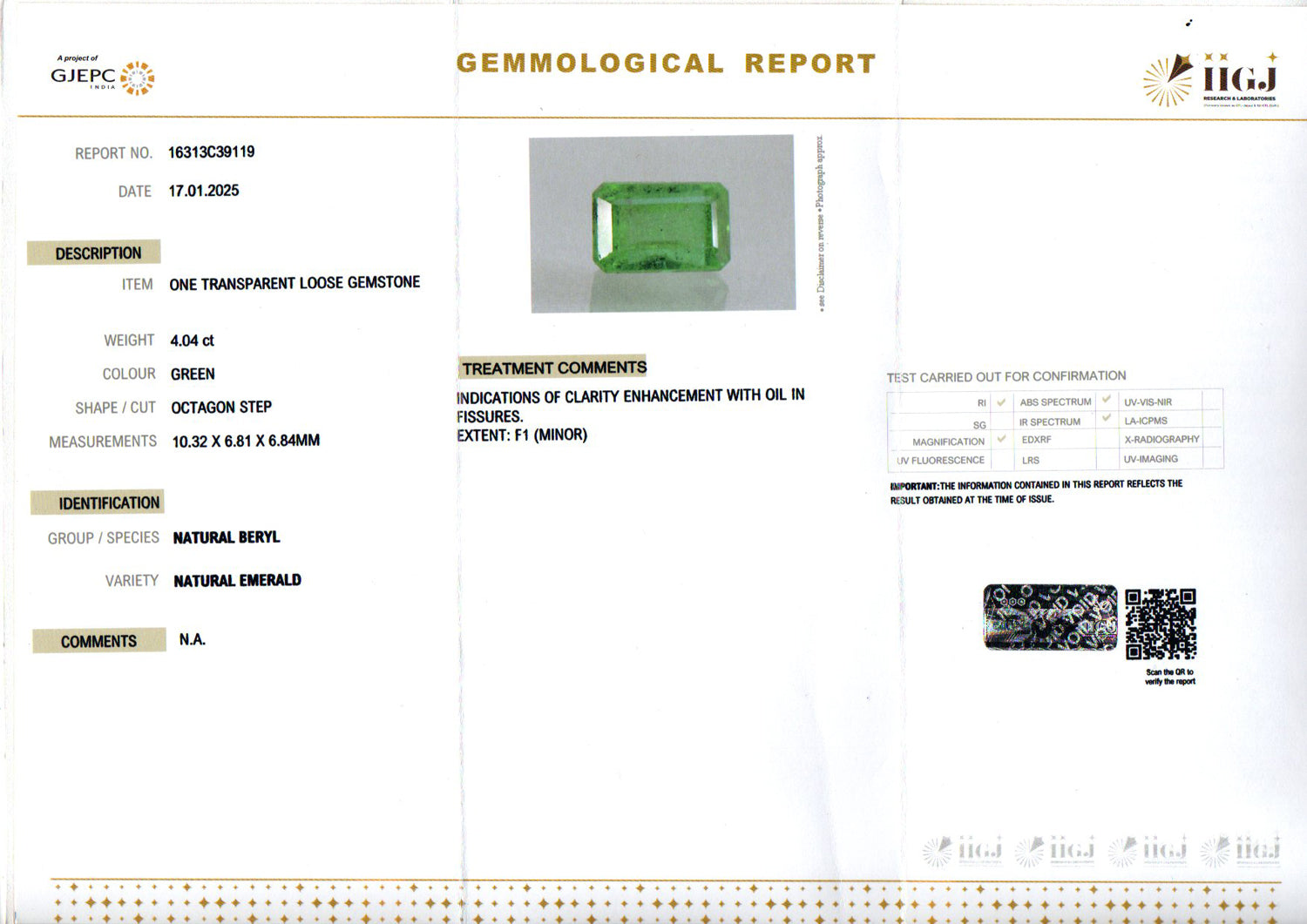 Zambian Emerald - 4.04 Carat Limited Quality EMD-10155