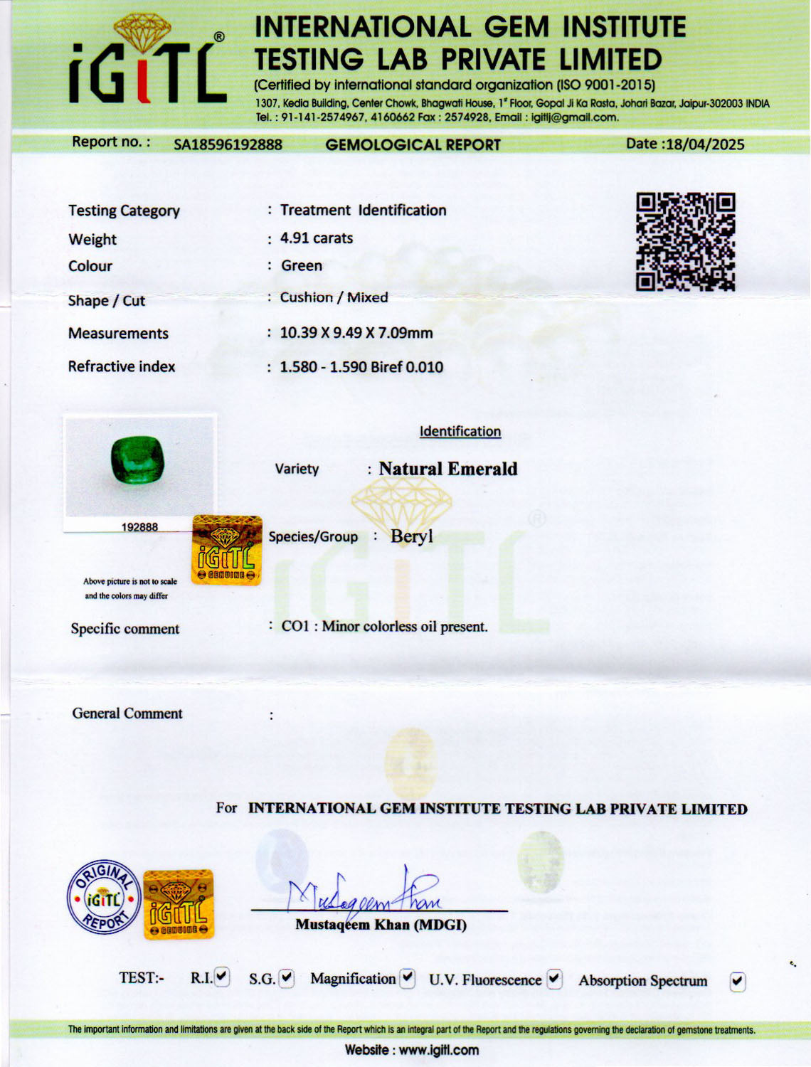 Zambian Emerald - 4.91 Carat Prime Quality EMD-10180