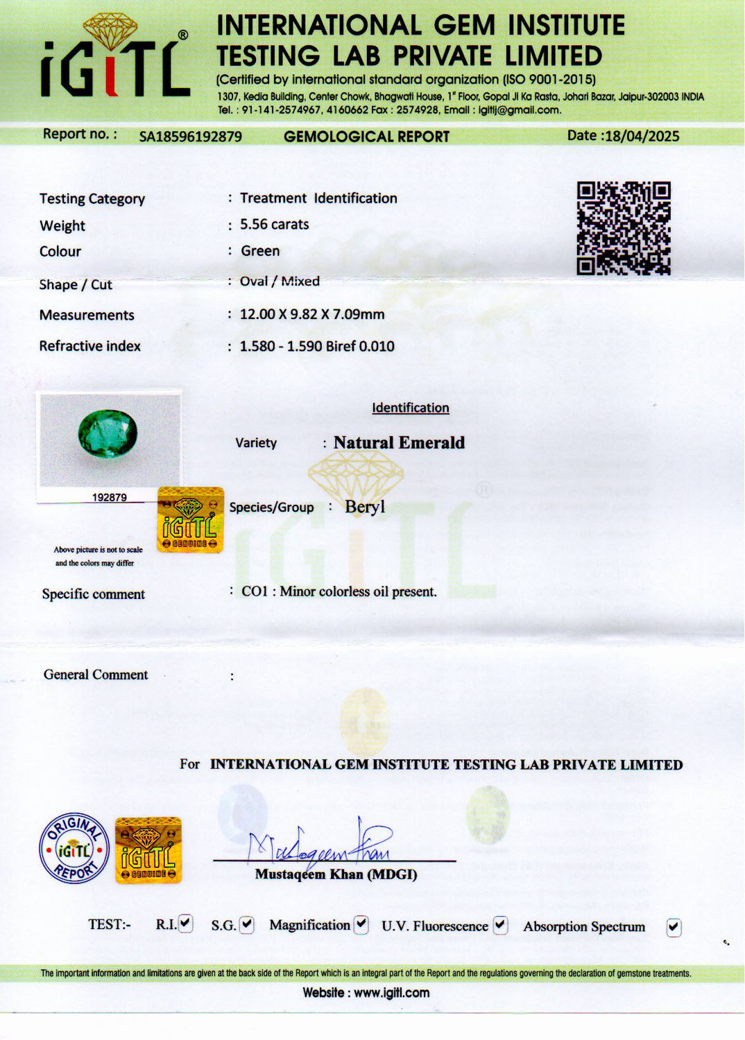 Zambian Emerald - 5.56 Carat Limited Quality EMD-10185