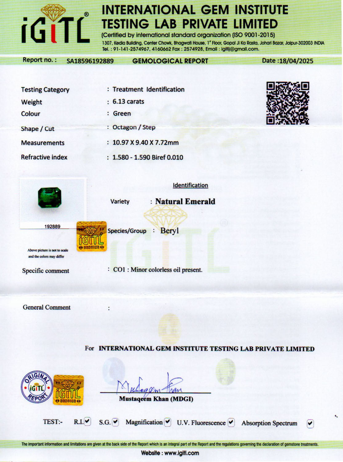 Zambian Emerald - 6.13 Carat Limited Quality EMD-10186