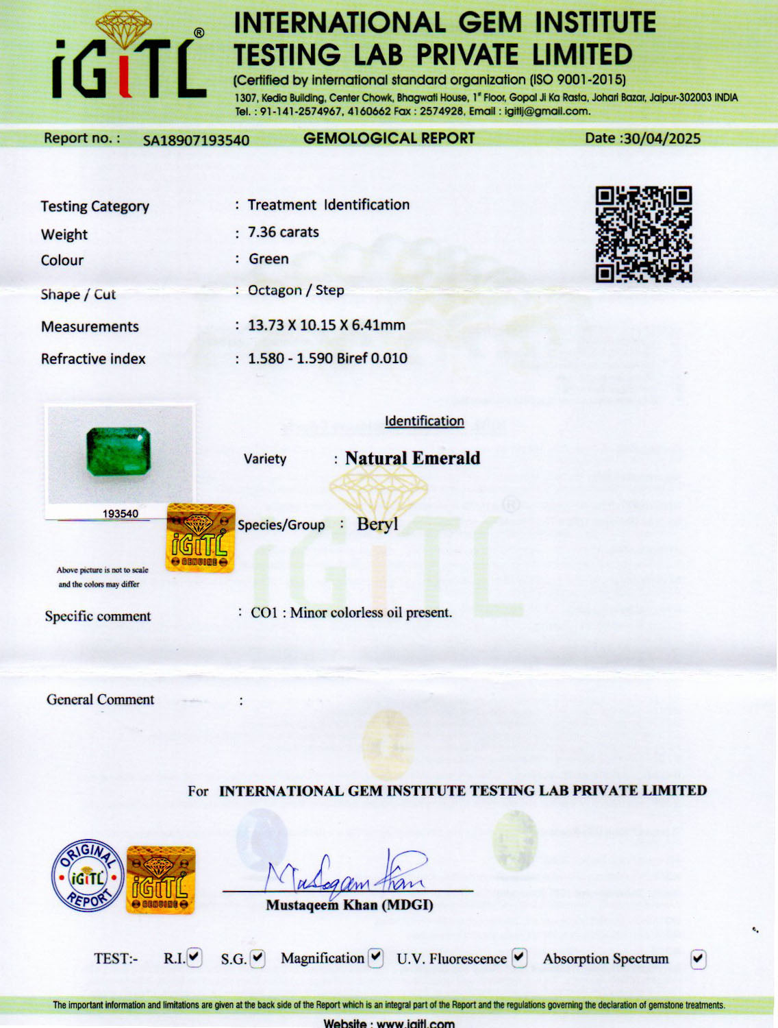 Emerald - 7.36 Carats