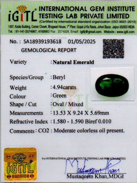 Zambian Emerald - 4.94 Carat Prime Quality EMD-10226