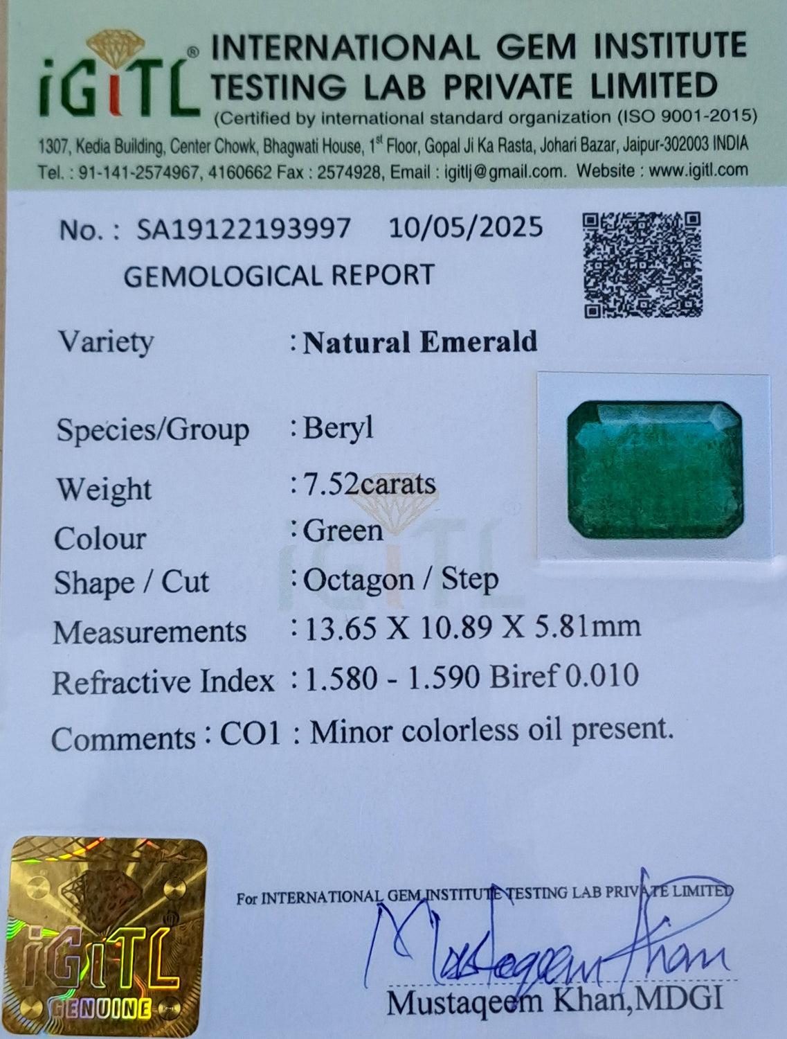 Emerald - 7.52 Carats