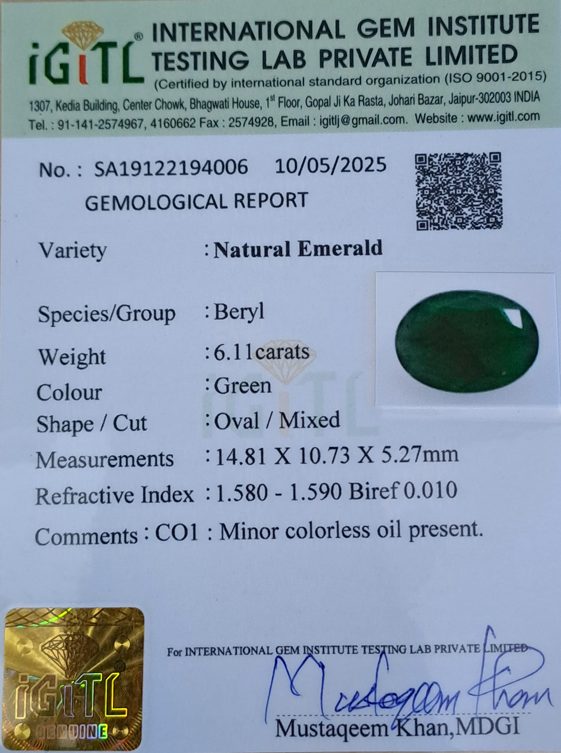 Emerald - 6.11 Carats
