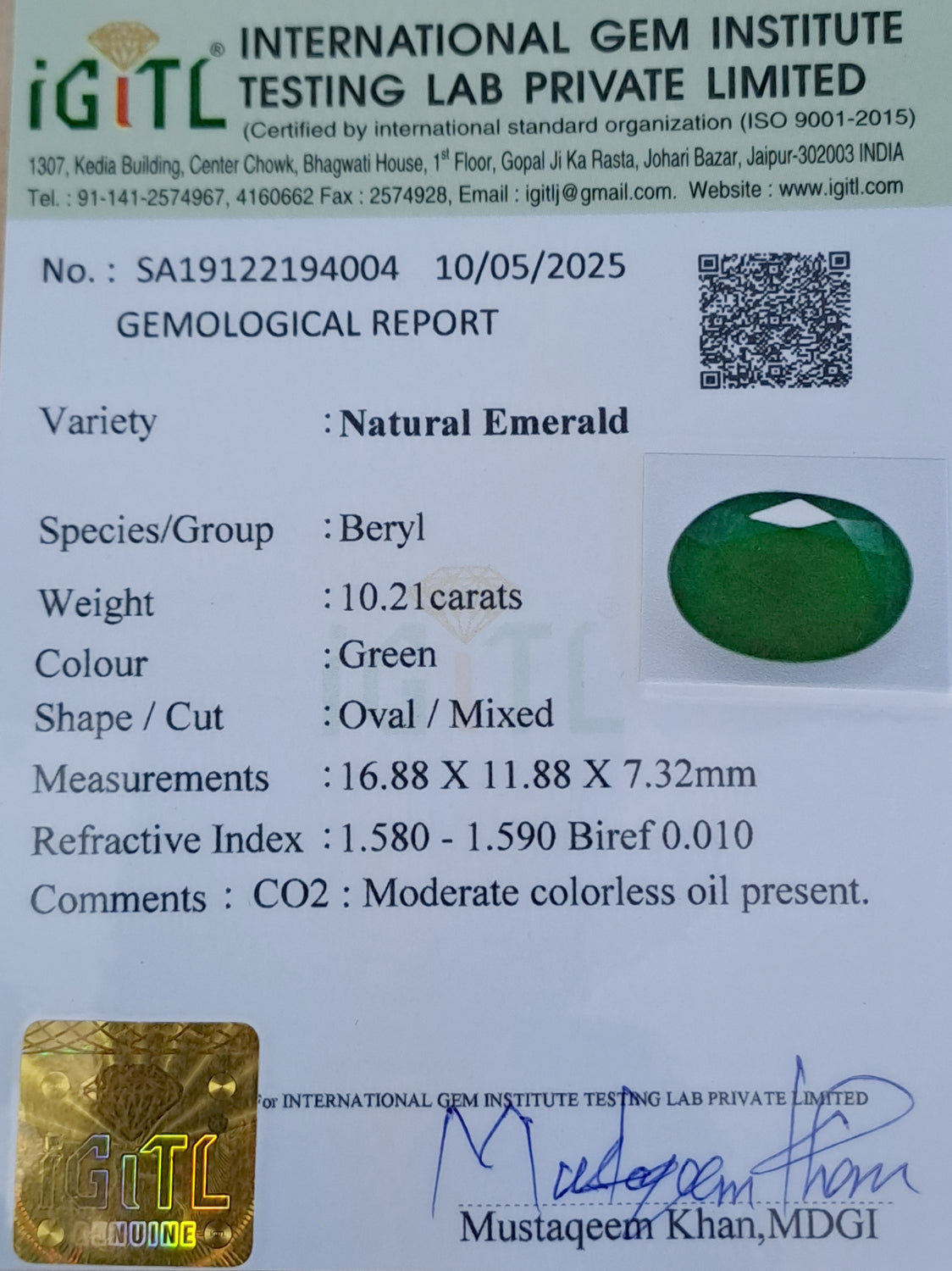 Emerald - 10.21 Carats
