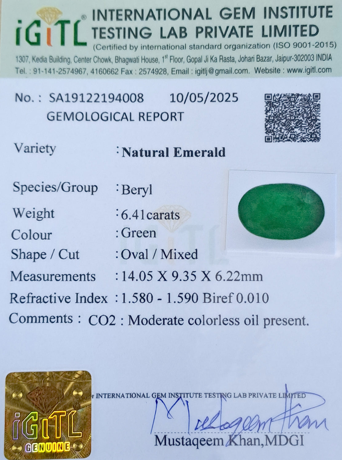 Emerald - 6.41 Carats