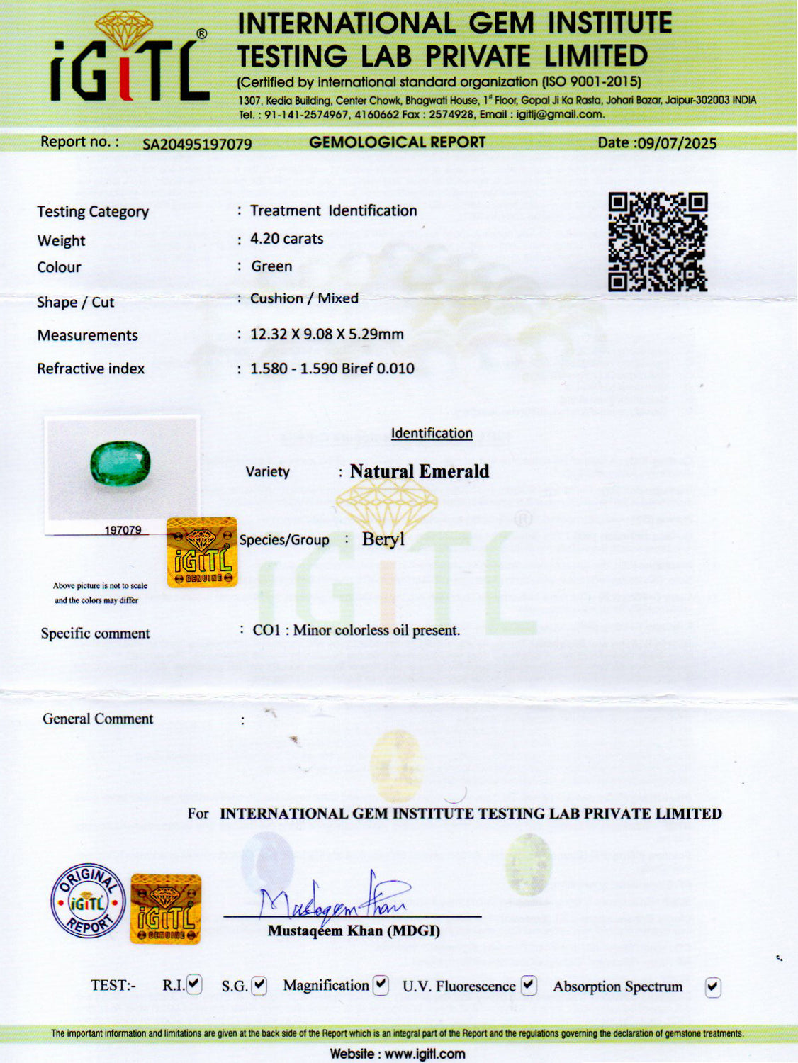 Zambian Emerald - 4.20 Carat Limited Quality EMD-10271