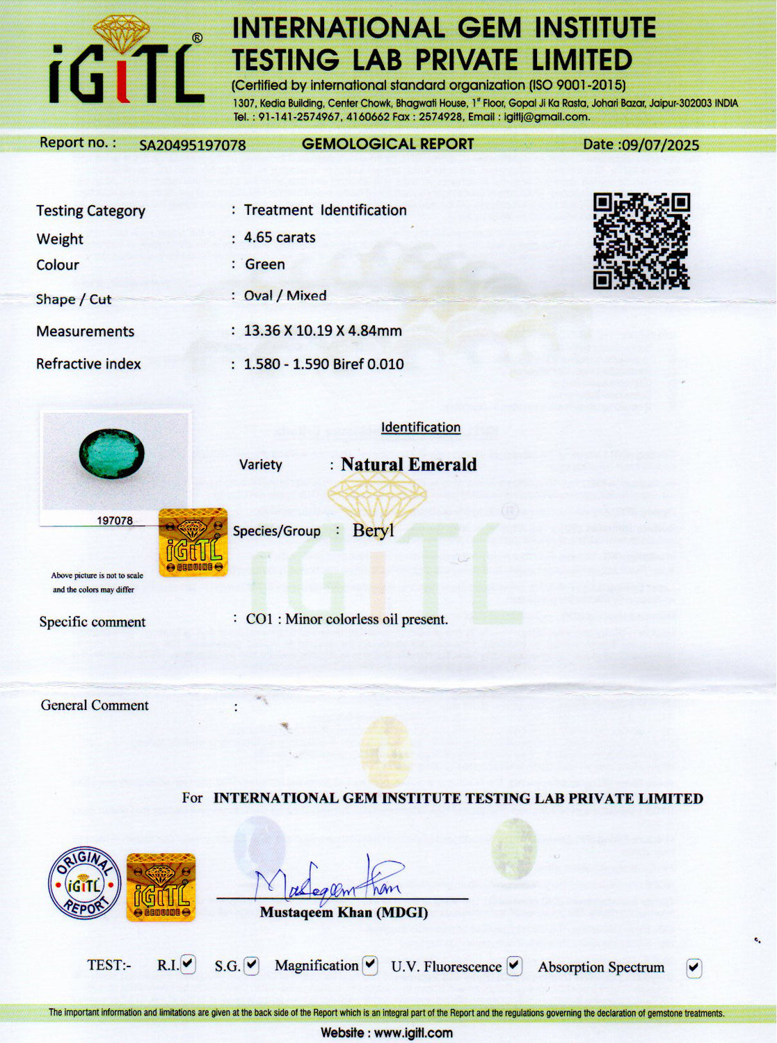 Zambian Emerald - 4.65 Carat Limited Quality EMD-10272