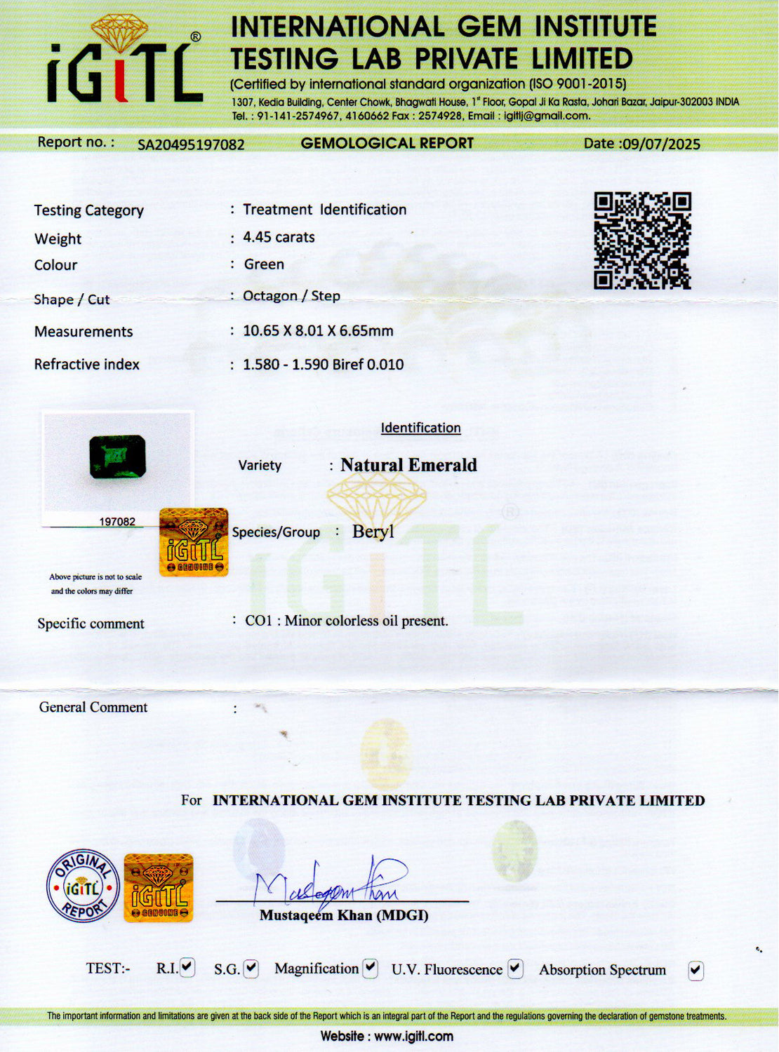 Zambian Emerald - 4.45 Carat Limited Quality EMD-10273