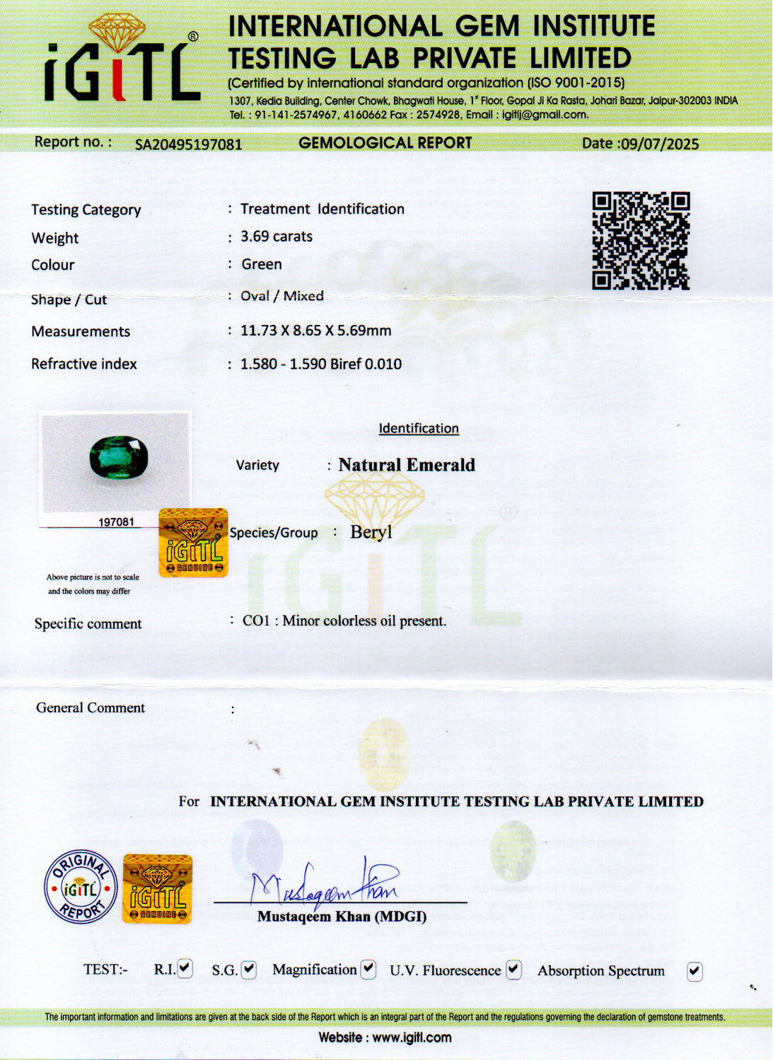 Zambian Emerald - 3.69 Carat Limited Quality EMD-10277
