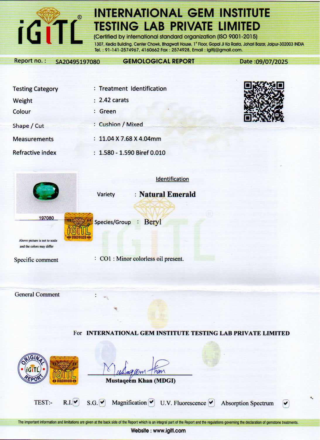 Zambian Emerald - 2.42 Carat Limited Quality EMD-10278