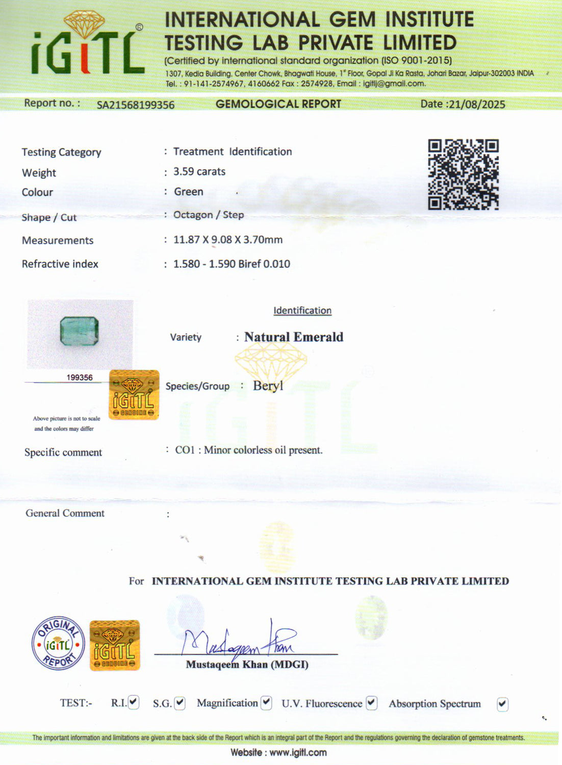 Zambian Emerald - 3.59 Carat Prime Quality EMD-10281