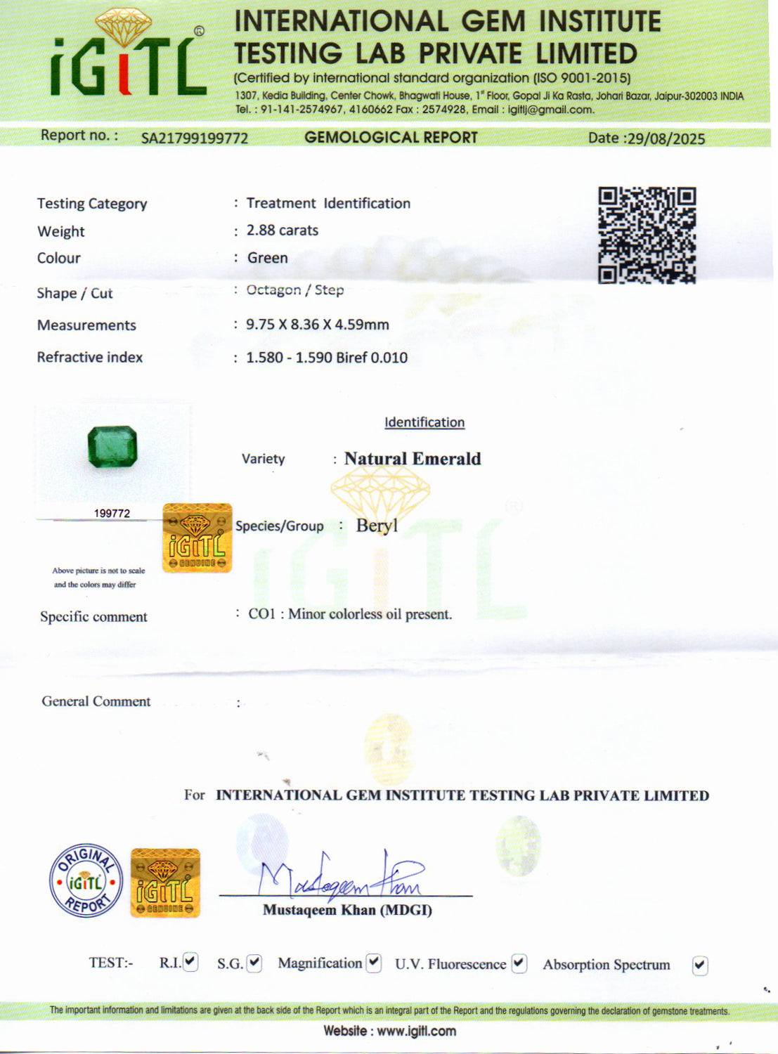Zambian Emerald - 2.88 Carat Rare Quality EMD-10288