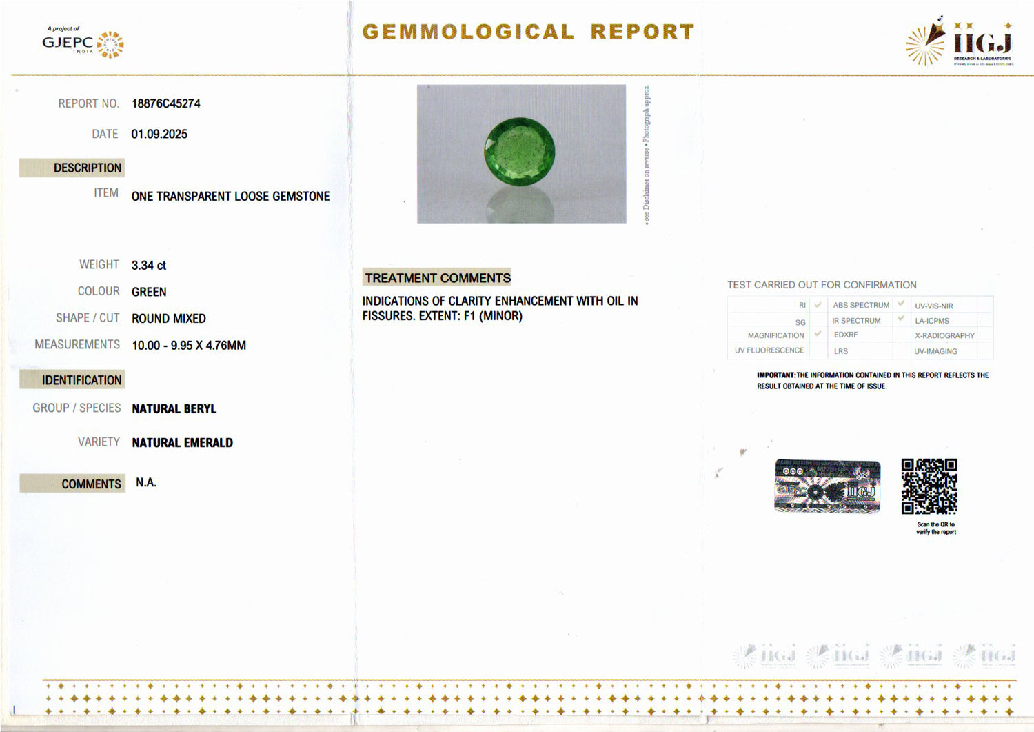 Zambian Emerald - 3.34 Carat Rare Quality EMD-10292