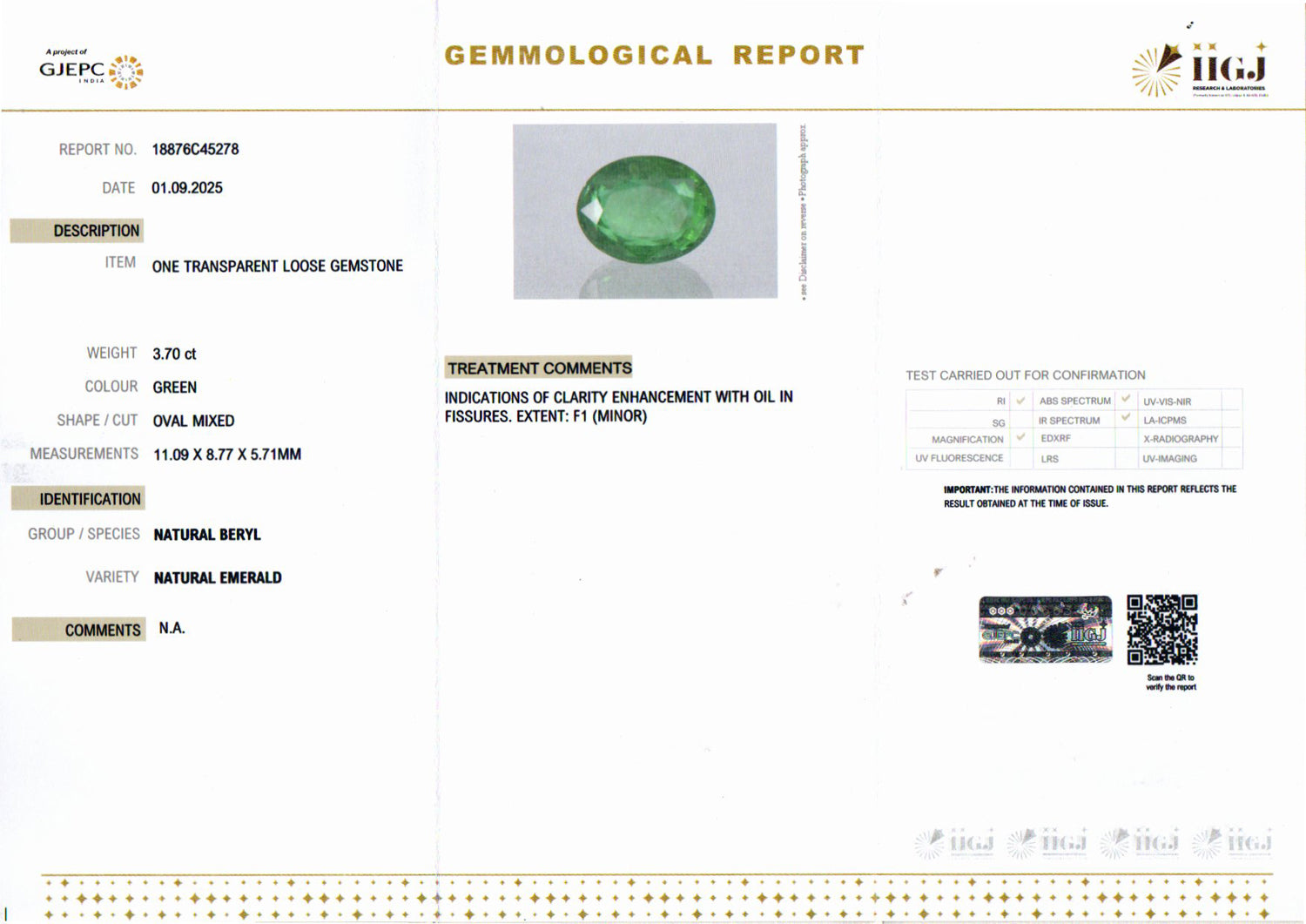 Emerald - 3.70 Carats