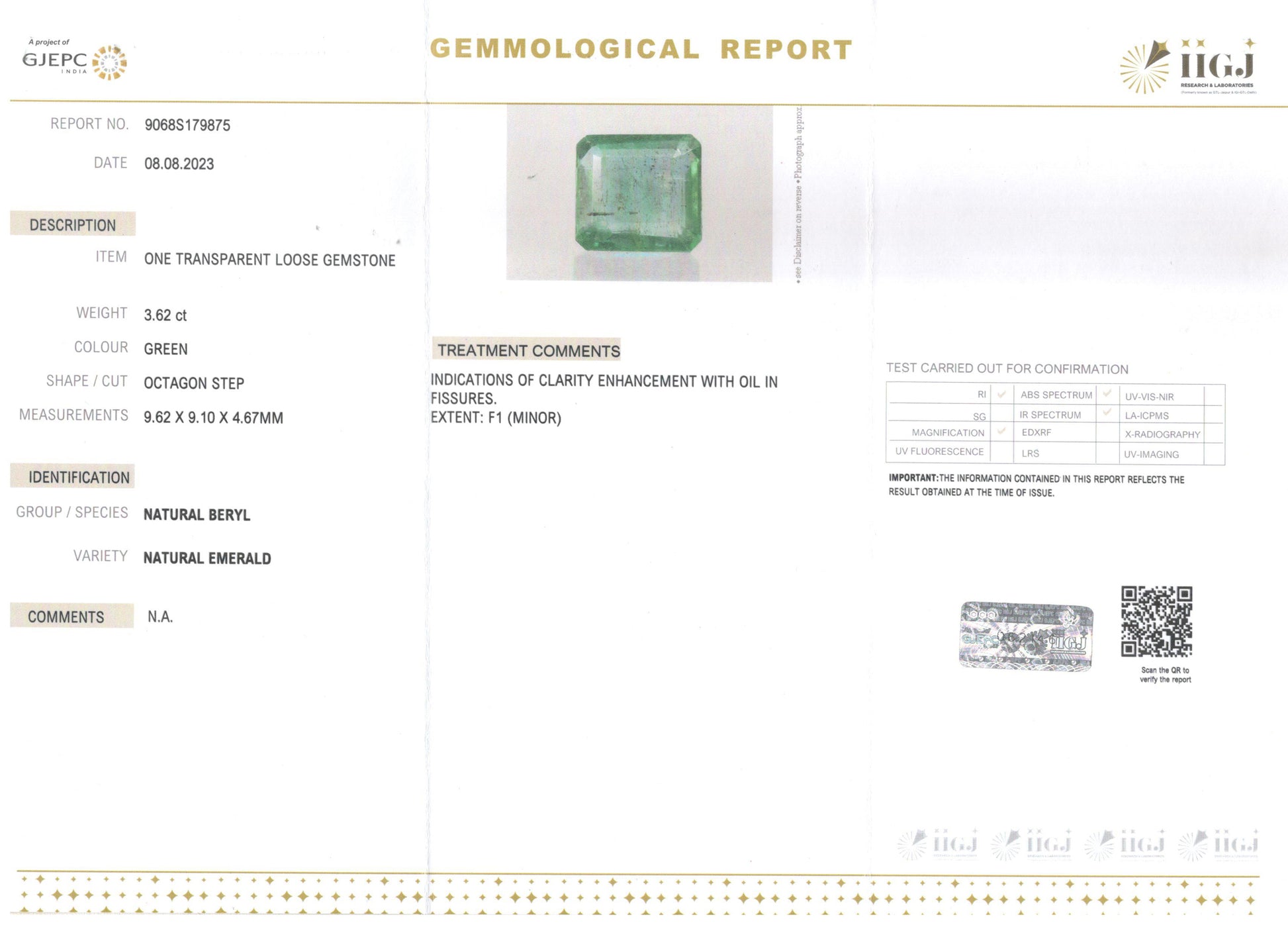 Zambian Emerald - 3.62 Carat Prime Quality EMD-9017