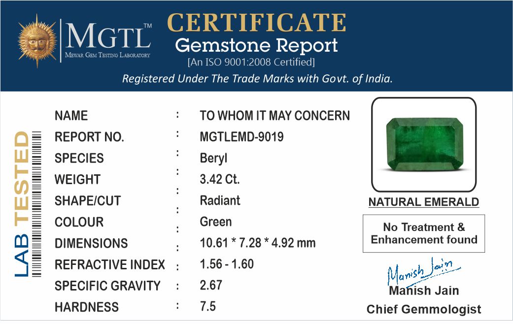 Zambian Emerald - 3.42 Carat Fine Quality EMD-9019