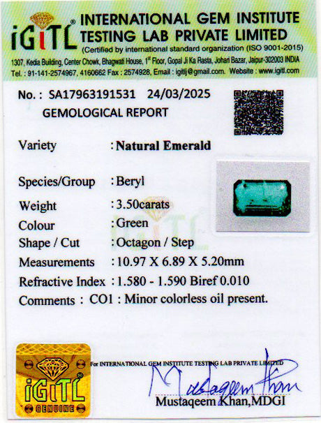 Zambian Emerald - 3.50 Carat Prime Quality EMD-9021