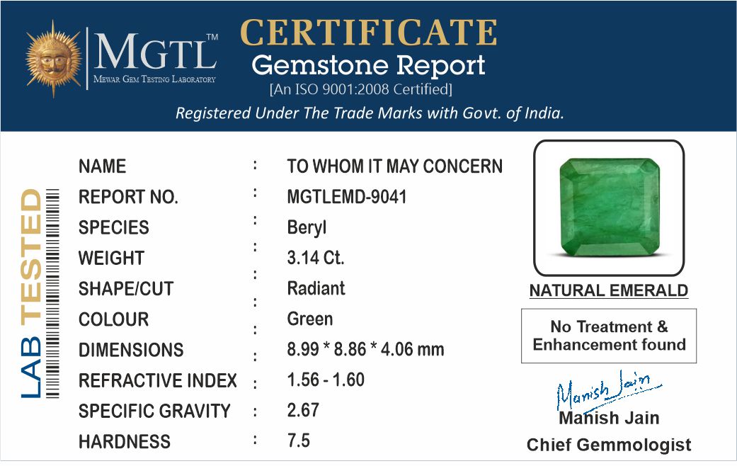 Zambian Emerald - 3.14 Carat Fine Quality EMD-9041