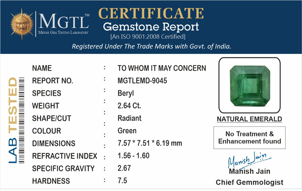 Zambian Emerald - 2.64 Carat Prime Quality EMD-9045