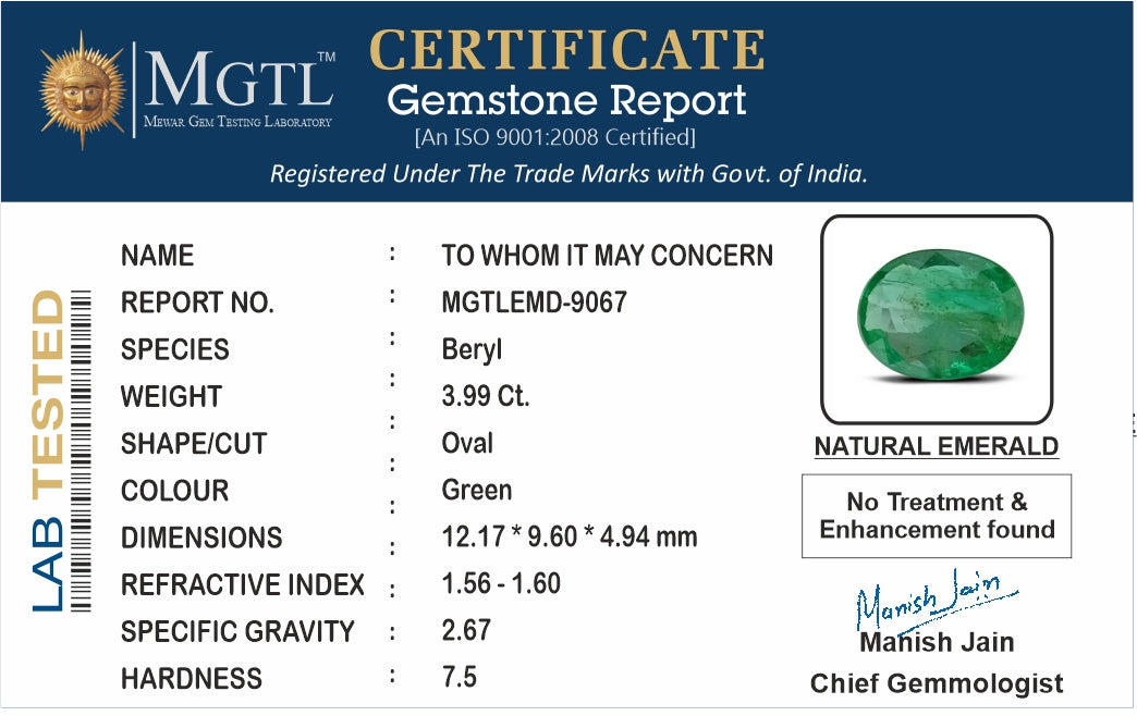 Zambian Emerald - 3.99 Carat Limited Quality EMD-9067
