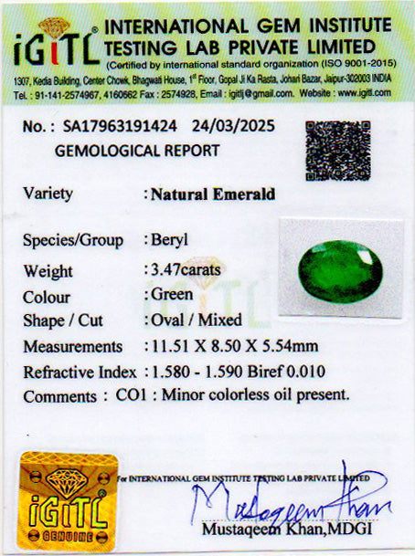 Zambian Emerald - 3.47 Carat Prime Quality EMD-9075