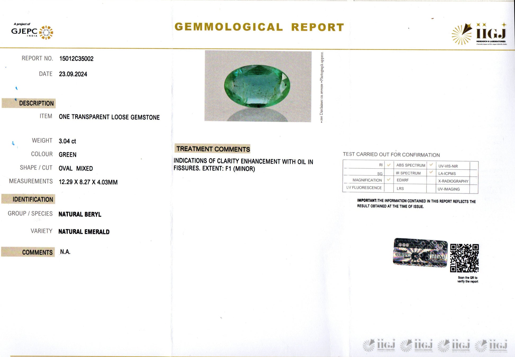 Zambian Emerald - 3.04 Carat Limited Quality EMD-9084