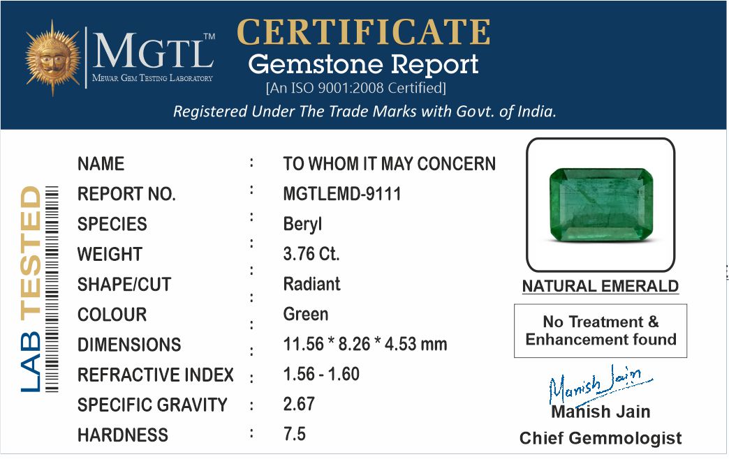 Zambian Emerald - 3.76 Carat Limited Quality EMD-9111