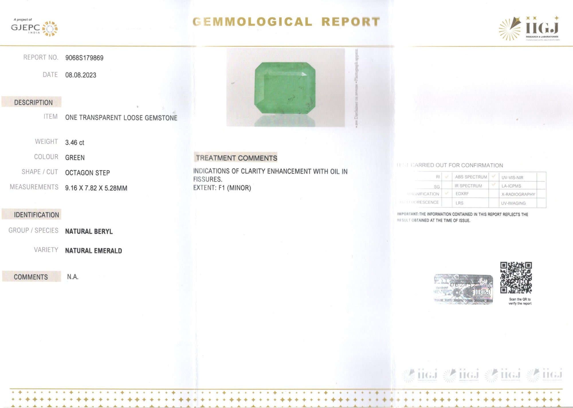 Zambian Emerald - 3.46 Carat Fine Quality EMD-9120