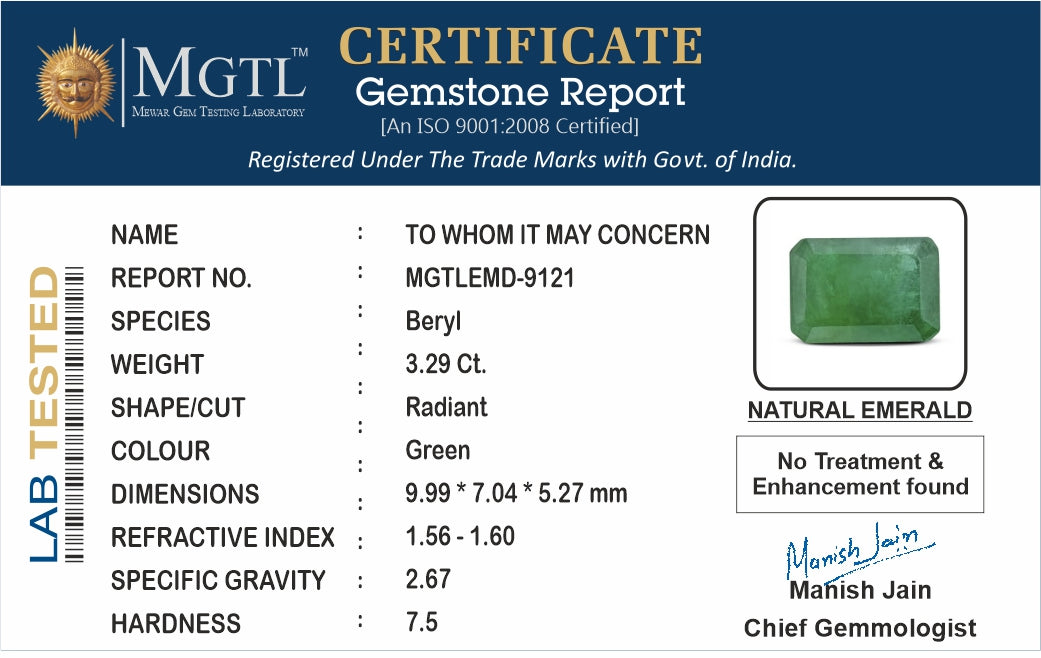 Zambian Emerald - 3.29 Carat Fine Quality EMD-9121