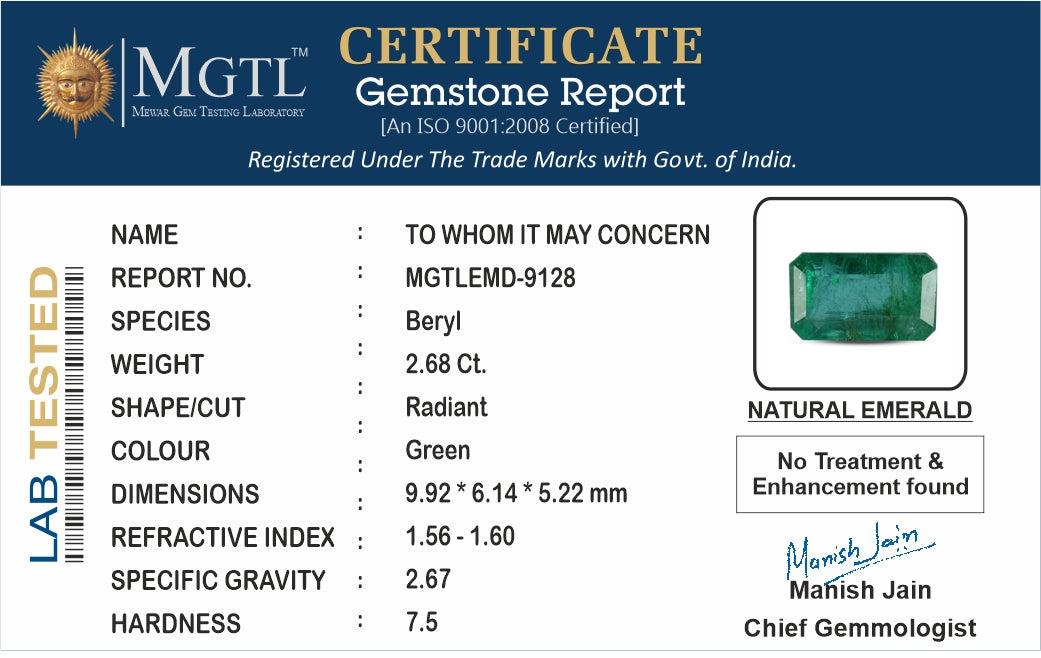 Zambian Emerald - 2.68 Carat Prime Quality EMD-9128
