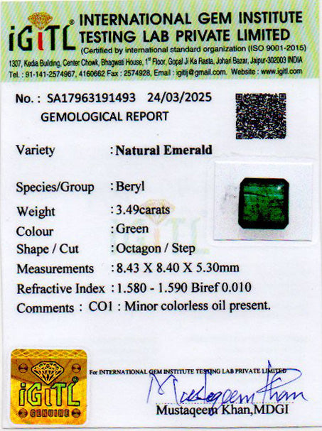 Zambian Emerald - 3.49 Carat Prime Quality EMD-9133
