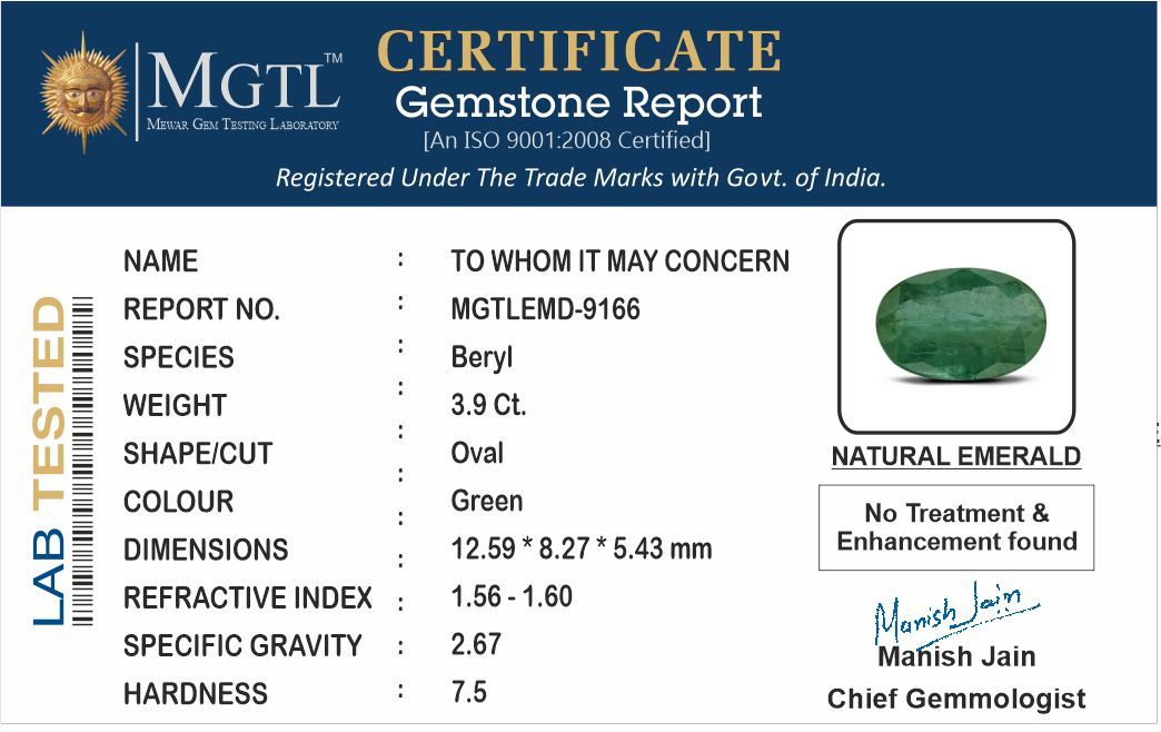 Zambian Emerald - 3.90 Carat Fine Quality EMD-9166