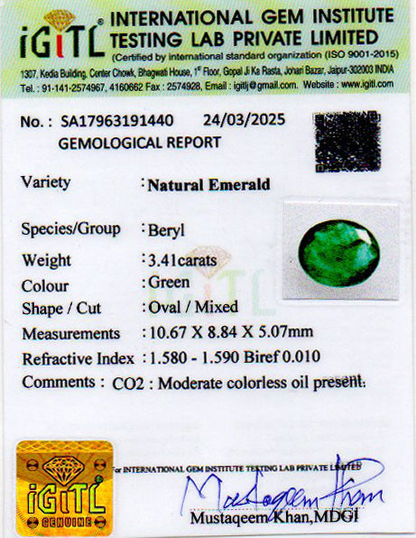 Zambian Emerald - 3.41 Carat Prime Quality EMD-9173