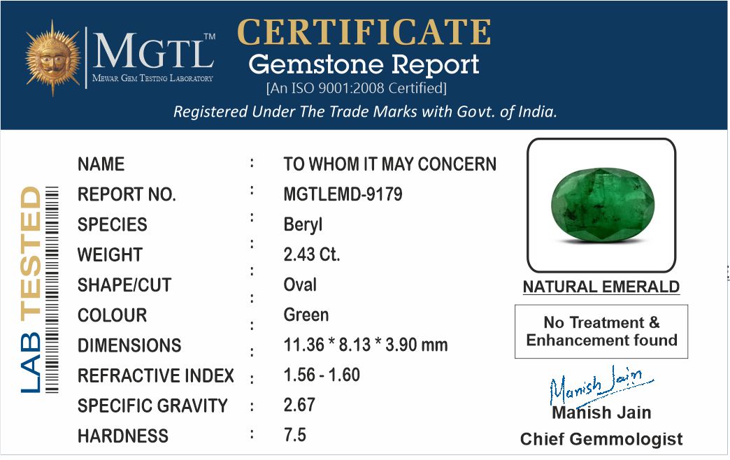 Zambian Emerald - 2.43 Carat Fine Quality EMD-9179