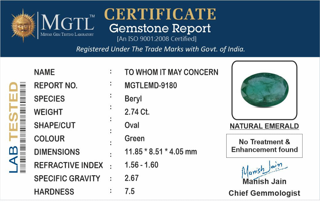 Zambian Emerald - 2.74 Carat Fine Quality EMD-9180
