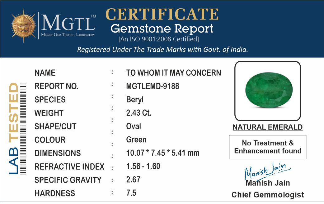 Zambian Emerald - 2.43 Carat Limited Quality EMD-9188