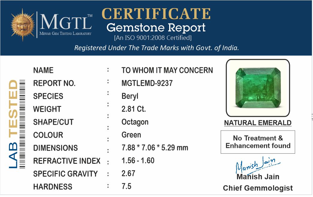 Zambian Emerald - 2.81 Carat Fine Quality EMD-9237