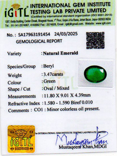 Zambian Emerald - 3.47 Carat Prime Quality EMD-9249